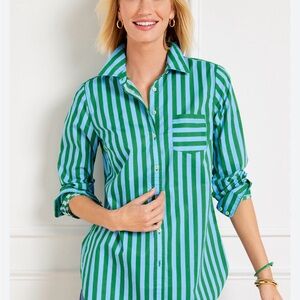 Talbots Green and Blue Striped Women's Top